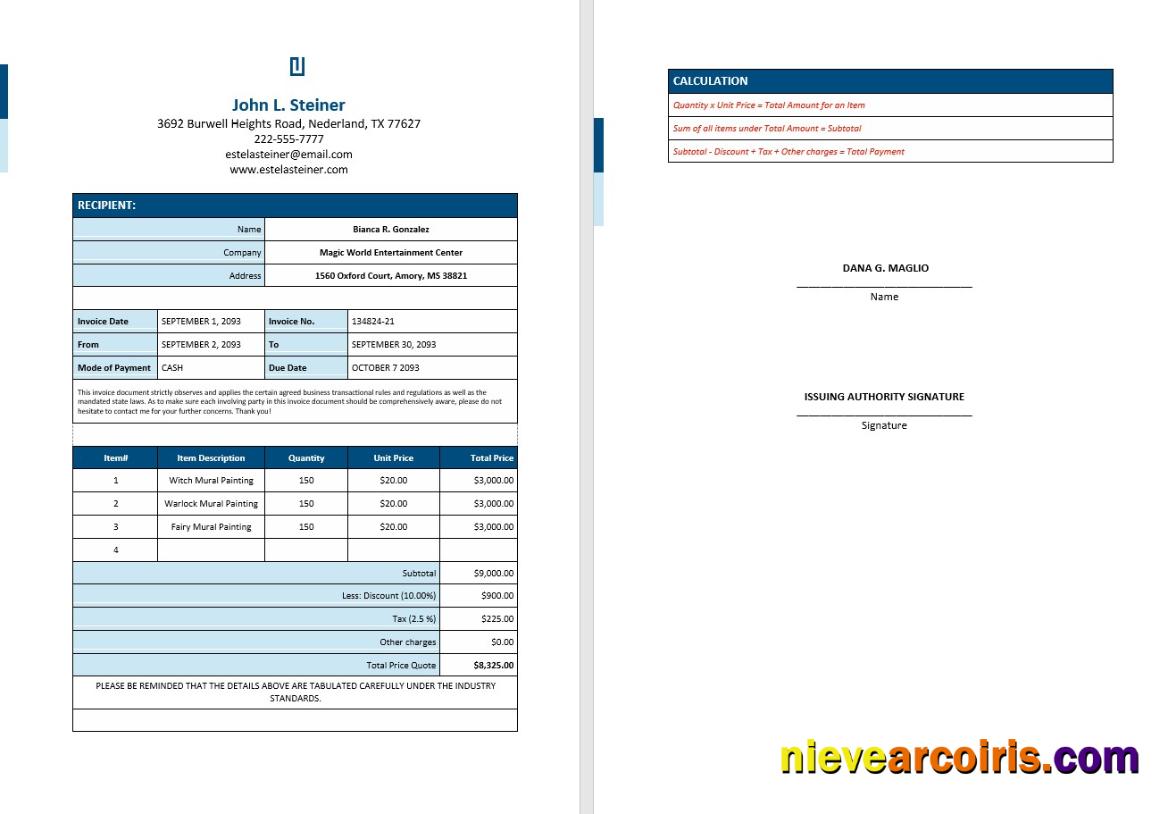 Free Freelance Artist Invoice